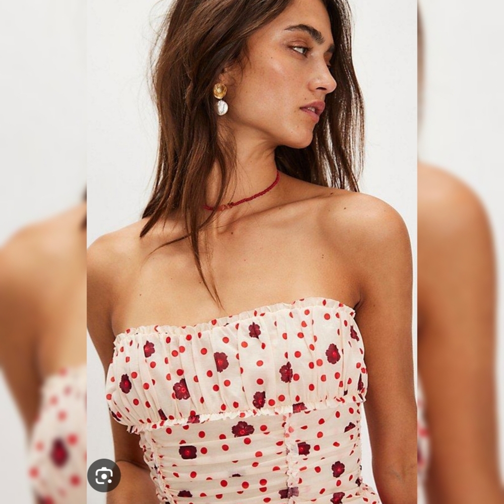 Scottie Printed Tube Top Ivory Tea Combo Red And White